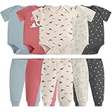 MEYSAHO Baby Newborn Layette 10-Piece Set Cotton Bodysuits Short Sleeve Pants Sets Star Plane Printed for Baby Boys Girls Toddler Unisex Baby Gift Sets for 9 12 Months