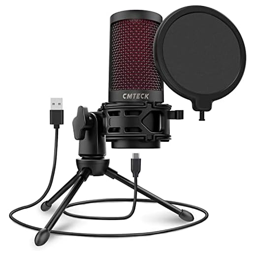 CMTECK USB Microphone, Podcast Microphone with Pop Filter & Mute Button, Compatible Desktop Computer and Laptop