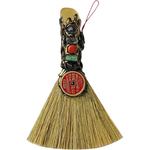 Refoya クリスタルブルームペンダント - ナチュラル魔女祭壇のほうき、小さなウィッカンチャーム|異教の儀式の装飾、スピリチュアルクレンジングオーナメント、ユニークなハロウィーンアクセサリー、車のエネルギー保護の吊り下げ装飾 (A)