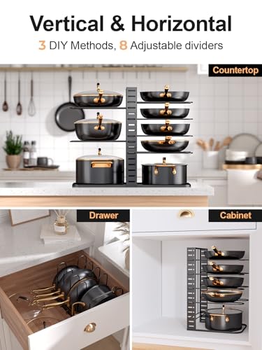 Image of MUDEELA 8-Tier Lightweight Pots and Pans Organizer under Cabinet, 14.55 inch H