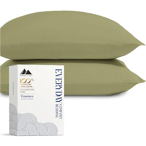 Image of Mayfair Linen Organic Cotton Queen Pillow Cases Set of 2, Soft, Sage Green