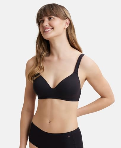 Image of Jockey FE57 Lounge Bra | Wirefree | Padded | Full Coverage | Broad Fabric Strap with Included Bra Pouch | Super Combed Cotton Fabric