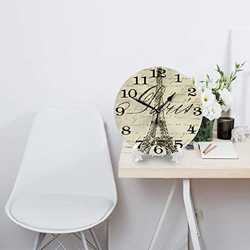 Abucaky Vintage Eiffel Tower Wall Clock Battery Operated Silent Round Clock Paris Theme Wall Decor For Home, Office, School 9.8 Inch #TOP2