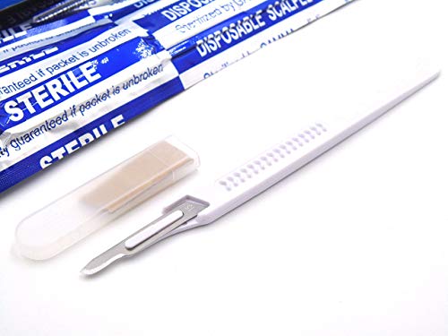 Disposable Scalpels High-Carbon Steel Blades, Plastic Graduated Handle, Sterile, Individually Foil Wrapped, Box of 10 (Disposable Scalpel #15)