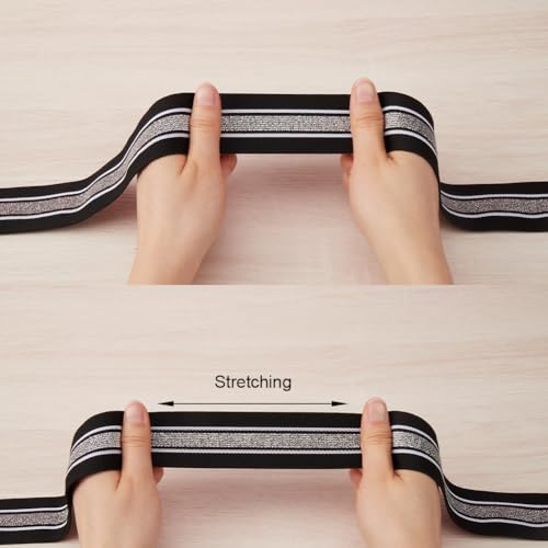 GORGECRAFT 4.3m 40mm Wide Silver and White Striped Elastic Band Black Flat Stretchy Webbing Sewing Knitting Strap Trim Ribbon for DIY Craft Waistband Headband Bags Garments Accessory - Image 3