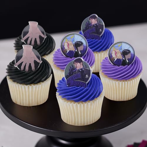 Decopac 47959 Wednesday Outcasts Are In Cupcakes Rings, Nevermore Academy Cupcake Decorations, Food Safe Cupcake Toppers thumb #2