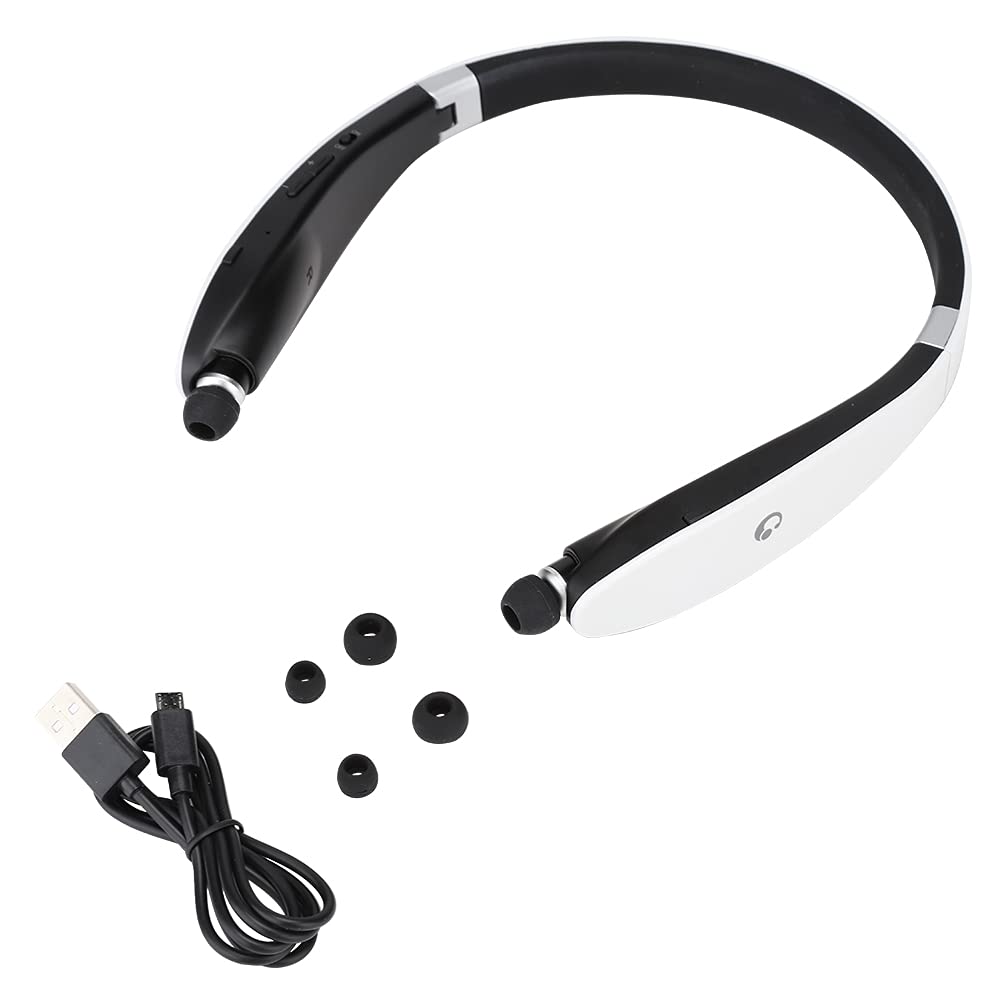 Cuffie Bluetooth con Archetto da Collo, Auricolare Wireless Telescopico, Riduzione del Rumore Auricolari Bluetooth Wireless con Archetto da Collo per Allenamenti Sportivi (nero bianco)