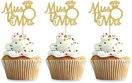 36PCS Miss to Mrs Gold Cupcake Toppers Wedding Bridal Shower Engagement Party Decoration Picks