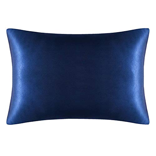 Giuneuow de Almohada de Seda de Morera Natural en Ambos Lados para el Cabello y la Piel, 600 Hilos, 50 X 75 Cm, Azul Marino