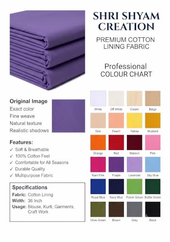 Image of Unstitched Cotton Astar /Lining /Cloth /Kapda Running into Meters for Suit,Sherwani,Kurti,Blouse /Choli,lehanga & Dress Materials(Available in 2,4,6 Meters Variation) (Purple, 2 Meter)