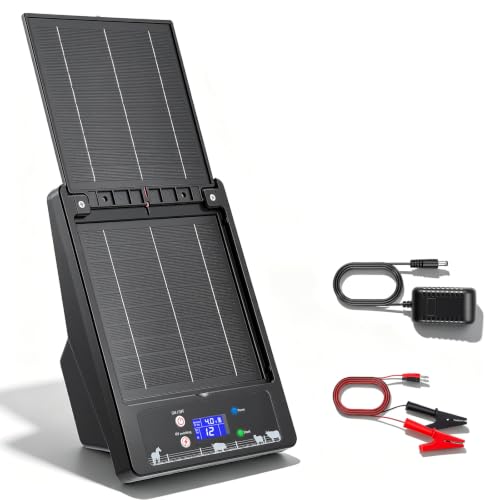 Solar Weidezaungerät mit Klappbarem Dual-Solarpanel, 16 KM Reichweite, 0,3-2J, 6KV-12KV Einstellbar, 18000mAh Lithiumakku, IP55, Elektrozaungerät für Geflügel, Vieh