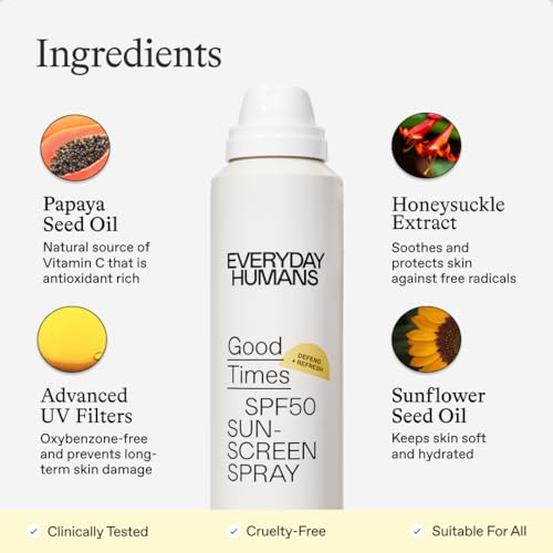 EVERYDAY HUMANS SPF50 Clear Sunscreen Spray Mist 5.1oz | Oxybenzone-Free UVA/UVB Protection w/Antioxidants, Vitamin E | For Face & Body | Water Resistant and Non-Aerosol
