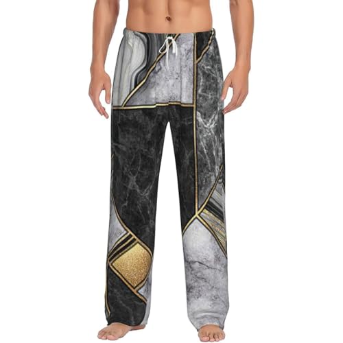 Pantalon de pyjama en flanelle marbre noir et doré pour homme, vêtement de détente doux