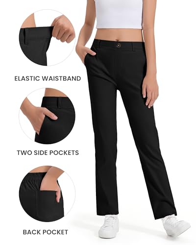 Image of Girls Uniform Pants Kids Dress Pants High Stretchy with Pockets