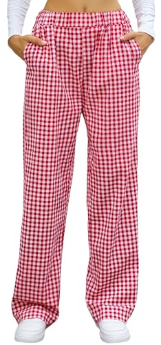 Pantalon écossais femme large en coton doux pour le jogging et la maison taille S