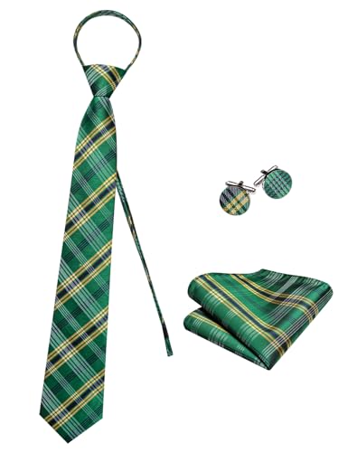 Image of Hi-Tie Zipper Ties for Men Pre-tied Tie Set Lapel Pin Pocket Square and Cufflinks Formal Business Wedding Adjustable Necktie