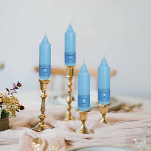 Image of Handmade Unscented Taper Candles Baby Blue Candles 5 Inch Short Dinner Candle Sticks Slow Burn Smokeless Wax Candles for Weddings Holiday Gifts Home Decoration 4 Pcs