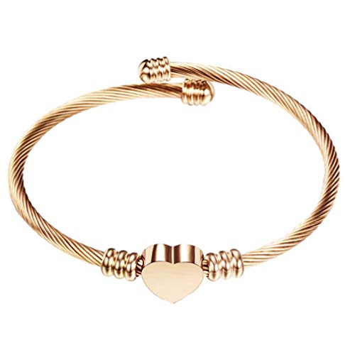 Preisvergleich Produktbild Kingus Edelstahldraht Geflochtenes Armband Kabel Draht Titan Stahl Herzförmiges Armband Weibliches Armband,Roségold