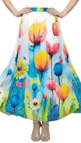 Image of VAGISHA Women's 4-Metre Flared Long Skirt | Skirts for Women Long Length | Long Skirts for Girls | Ethnic & Boho Printed Wear with Elastic Waist | Perfect for Party, Festive & Casual Look