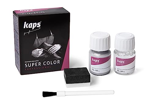 KAPS Professional Lederfarbe Super Color + Preparer für Naturleder, Synthetik und Textil (je 25 ml) zur Pflege und Reparatur von Lederschuhen in Verschiedenen Farben (401 - Silber)