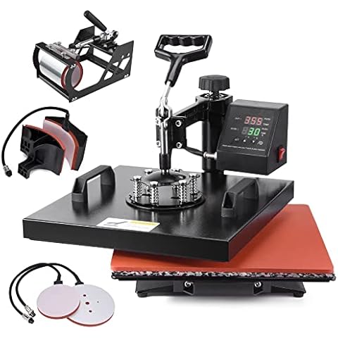 Slendor Heat Press 15x15 inch 5 in 1 Heat Press Machine 360 Degree Swing Away Digital Tshirt Press Machine Multifunction Sublimation Combo for T Shirts Mugs Hat Plate Cap Bottle Cover