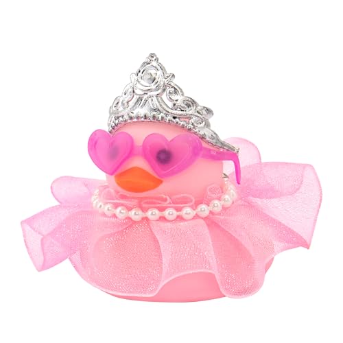 wonuu Car Rubber Duck Decoration Pink Car Accessories for Dashboard Pink Pearl String