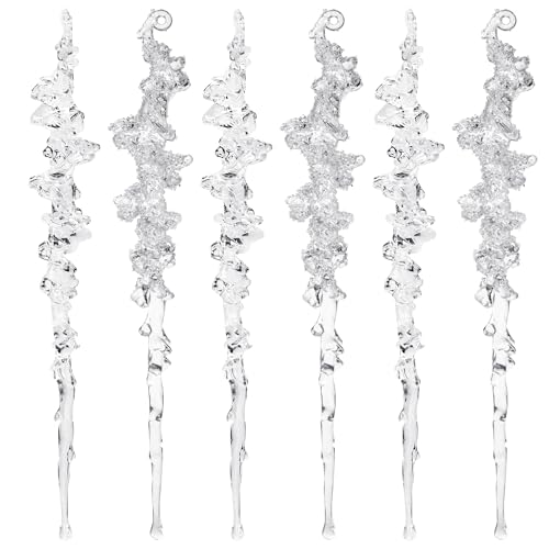 KI Store 6pcs Large Clear Icicle Ornaments 25cm Acrylic Christmas Decorative Hanging Ornaments for Xmas Tree Decor