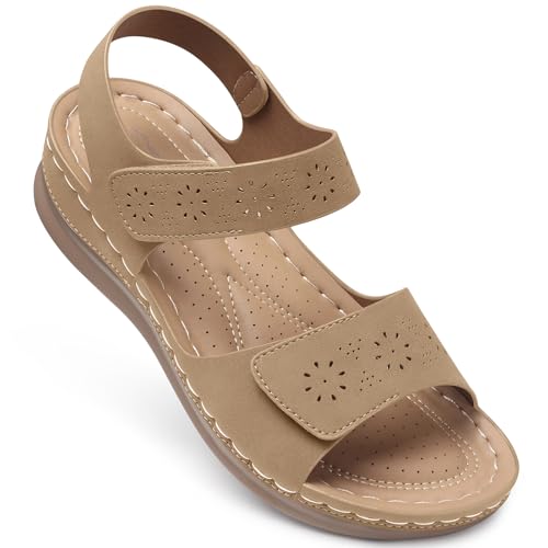 Image of SHIBEVER Women Flat Sandals Comfortable: Arch Support Sandals Dressy