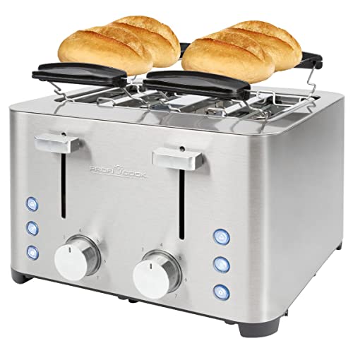 ProfiCook® PC-TA 1252 Toaster | 4 Slice | Stainless Steel Case | 1500 W | Large Slot | Bakery Warmer Rack (Removable) | 7 Adjustable Burning Levels | Drawer