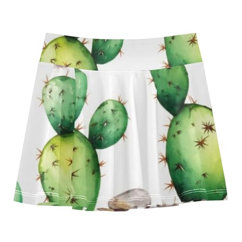 Joisal Watercolor Green Cactus White Athletic Shorts Girls Skorts Tennis Skirts Toddler Personalized Girl Skort 3t