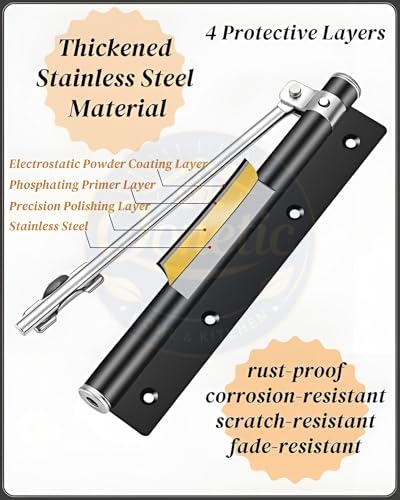 Image of QONETIC Pack of 2 Automatic Door Closer, Adjustable Stainless Steel Spring with 150 Opening Angle, Heavy Duty Safety Soft Closing with Screws Allen Key for Residential & Commercial