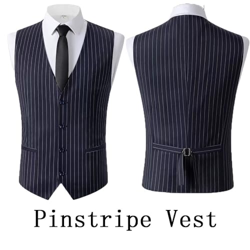 Men's 3 Pieces Pinstripe Suits Slim Fit Stripe Tuxedo Sets for Men Business Formal Wedding Blazer Jacket Vest Pants Sets4