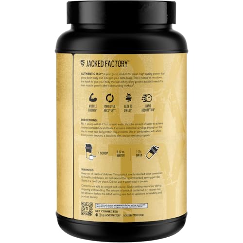 Image of Jacked Factory Authentic ISO Whey Protein Isolate Powder - Low Carb, Non-GMO Muscle Building Protein w /No Fillers, Post Workout Recovery - 25 Servings, Vanilla