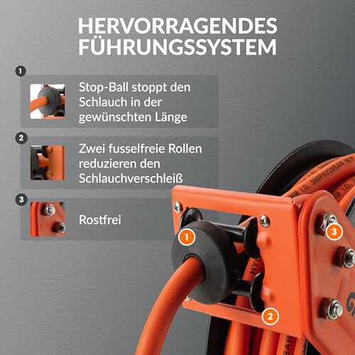 Giraffe Tools Automatischer Druckluftschlauch Aufroller mit 3/8 Druckluft Schlauch, 15m+1m Wandmontage Druckluftschlauchtrommel mit 1/4 Schnellkupplung 300 PSI