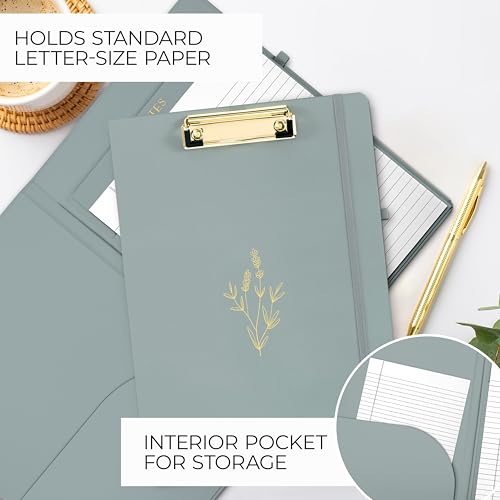 Image of Aesthetic Clipboard Folio with Refillable Lined Notepad & Interior Pocket - Cute Padfolio /Legal Pad Holder for Women - Easily Organize Notes at Work, School, or Home