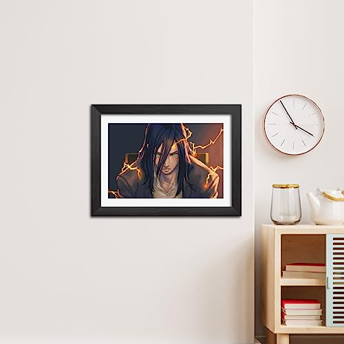 Image of TenorArts Eren Yeager Poster Attack on Titan Anime Laminated Photo Frame Painting with Matt Finish Black Textures (12inches x 9inches)