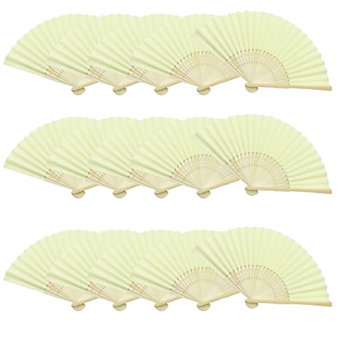 Woohome 15 PCS Hand Fan Foldable Paper Fan for Dancing Part, Picnic, Wedding Party Gift, Guest Favour Wedding Decoration (Light Yellow)