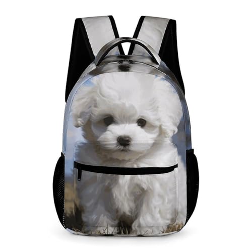Bichon Frise Dog Backpack for Travel, Ultra Durable Small Bookbag Lightweight Daypack for Women Men