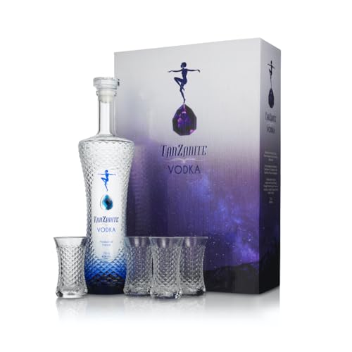 Tanzanite Vodka Gift Set with Four Shot Glasses - 70cl Premium French Vodka