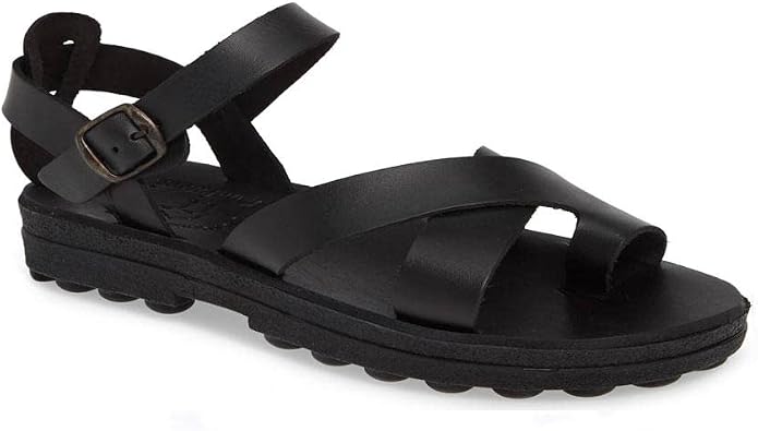 Jerusalem Sandals Womens Tovah Black, Durable Handcrafted Real Leather Sandals, Sandals for Women With Back Strap and Toe Loop, Molded Footbed, Textured sole, Waterproof