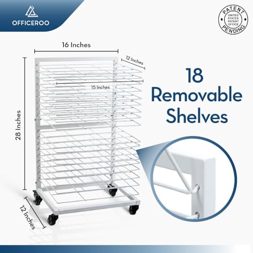 Officeroo ART DRYING RACK For Classroom - 18 Removable Shelves, Movable Paint Drying Rack thumb #4
