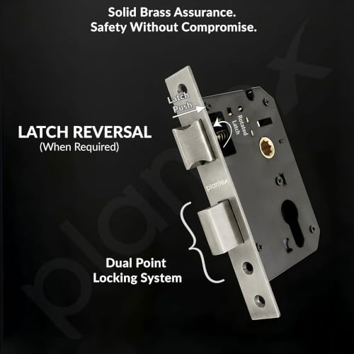 Image of Plantex Mortise Door Lock for Home /6-Lever Lock Mechanism with 3 Years of Warranty /Door Handle Lock with 3 Keys, Brass Lockbody & Cylinder - (8132-Matt)