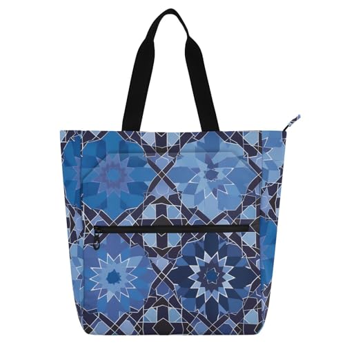 Amooorous Bolsas decorativas para niños, niñas y adultos, color azul bohemio, vintage, flores, resistentes al agua, con bolsillos con cremallera, para la escuela y el tiempo de juego, mochilas