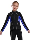 inhzoy Mädchen Thermo Eiskunstlauf Jacke Mit glitzernden Strasssteinen Kinder Gefütterte Trainingsjacke für Eislaufen Sport Blau 170