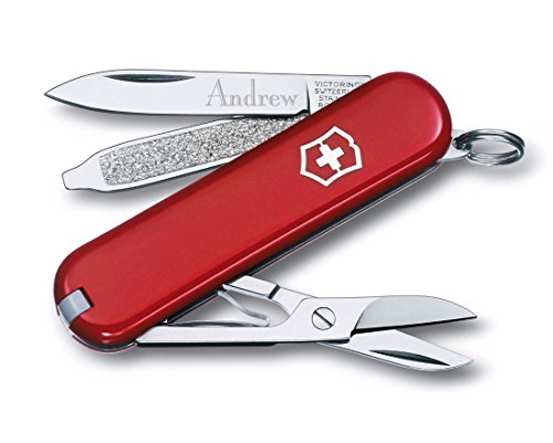 Personalized Swiss Army Classic SD 58mm Pocket Knife - Red with Free Engraving