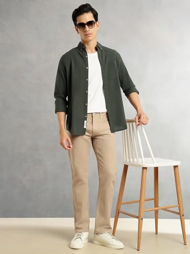 Image of Thomas Scott Men's | Slim Fit | Striped Design | Button-Down Collar | 100% Cotton Casual Shirt for Mens
