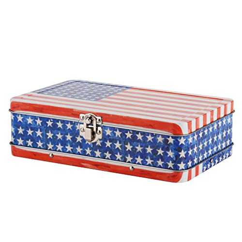 Image of DAHO Metal Storage Box with Hinge for Office, School, Home, Makeup, Arts & Crafts and Accessories (Red Blue White)