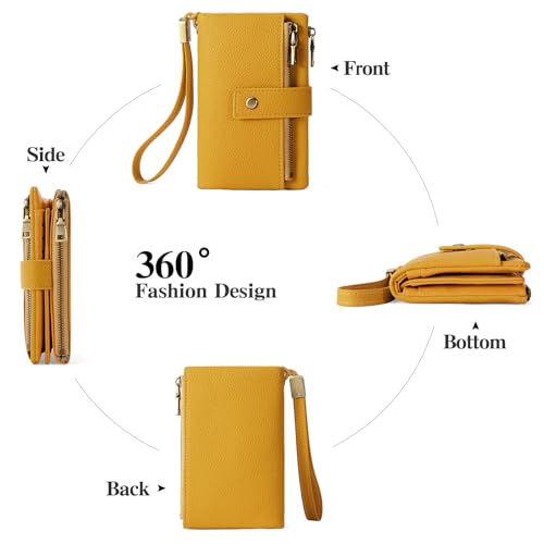 Image of SENDEFN Small Wallet for Women Leather RFID Blocking Wristlet Wallet Credit Card Holder with Double Zipper Coin Purse Ladies Bifold Purse