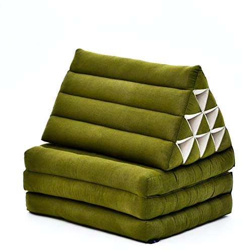 Leewadee Thais kussen opvouwbare matras Chill-Out Klapmat Gestoffeerde leessteun vloerligmat met driehoekig kussen Thais mat, 170x53x30 cm, Kapok CL23 - groen