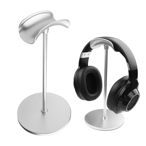 YAODHAOD Desktop Headphone Stand, Aluminum Alloy Headset Stand for Desk with Curved Headphone Rest & Anti-Slip Base,Heavy Base Desk Stand Headphones Support Accessory(Silver)